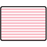 Horizontal Stripes - White and Pastel Pink Fleece Blanket (Large) (One Side)
