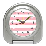 Horizontal Stripes - White and Pastel Pink Desk Alarm Clock