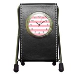 Horizontal Stripes - White and Pastel Pink Pen Holder Desk Clock