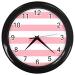 Horizontal Stripes - White and Pastel Pink Wall Clock (Black)