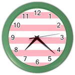 Horizontal Stripes - White and Pastel Pink Color Wall Clock