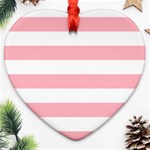 Horizontal Stripes - White and Pastel Pink Heart Ornament (Two Sides)