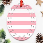 Horizontal Stripes - White and Pastel Pink Oval Filigree Ornament (Two Sides)