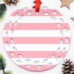 Horizontal Stripes - White and Pastel Pink Ornament (Round Filigree)
