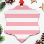 Horizontal Stripes - White and Pastel Pink Ornament (Snowflake)