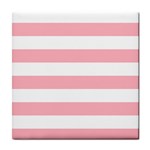 Horizontal Stripes - White and Pastel Pink Tile Coaster