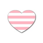 Horizontal Stripes - White and Pastel Pink Rubber Coaster (Heart)