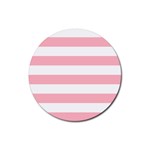 Horizontal Stripes - White and Pastel Pink Rubber Round Coaster (4 pack)