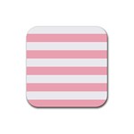 Horizontal Stripes - White and Pastel Pink Rubber Coaster (Square)