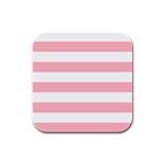 Horizontal Stripes - White and Pastel Pink Rubber Square Coaster (4 pack)