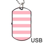 Horizontal Stripes - White and Pastel Pink Dog Tag USB Flash (One Side)