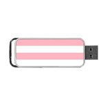 Horizontal Stripes - White and Pastel Pink Portable USB Flash (One Side)