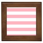 Horizontal Stripes - White and Pastel Pink Framed Tile