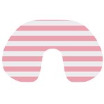 Horizontal Stripes - White and Pastel Pink Travel Neck Pillow