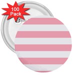 Horizontal Stripes - White and Pastel Pink 3  Button (100 pack)