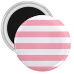 Horizontal Stripes - White and Pastel Pink 3  Magnet
