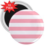 Horizontal Stripes - White and Pastel Pink 3  Magnet (10 pack)