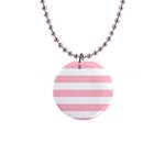 Horizontal Stripes - White and Pink 1  Button Necklace
