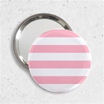 Horizontal Stripes - White and Pink 2.25  Handbag Mirror