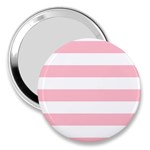 Horizontal Stripes - White and Pink 3  Handbag Mirror