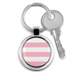 Horizontal Stripes - White and Pink Key Chain (Round)