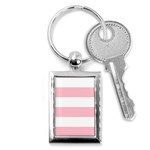 Horizontal Stripes - White and Pink Key Chain (Rectangle)
