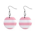Horizontal Stripes - White and Pink 1  Button Earrings