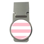 Horizontal Stripes - White and Pink Money Clip (Round)
