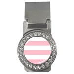 Horizontal Stripes - White and Pink Money Clip (CZ)