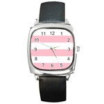 Horizontal Stripes - White and Pink Square Metal Watch