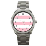 Horizontal Stripes - White and Pink Sport Metal Watch