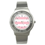 Horizontal Stripes - White and Pink Stainless Steel Watch