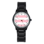 Horizontal Stripes - White and Pink Stainless Steel Round Watch