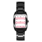 Horizontal Stripes - White and Pink Stainless Steel Barrel Watch