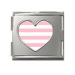 Horizontal Stripes - White and Pink Mega Link Heart Italian Charm (18mm)