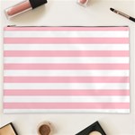 Horizontal Stripes - White and Pink Cosmetic Bag (XXL)