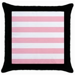 Horizontal Stripes - White and Pink Throw Pillow Case (Black)