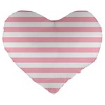 Horizontal Stripes - White and Pink Large 19  Premium Flano Heart Shape Cushion