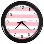 Horizontal Stripes - White and Pink Wall Clock (Black)