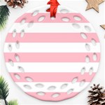 Horizontal Stripes - White and Pink Round Filigree Ornament (Two Sides)