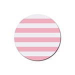 Horizontal Stripes - White and Pink Rubber Coaster (Round)