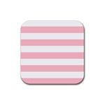 Horizontal Stripes - White and Pink Rubber Coaster (Square)