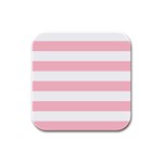 Horizontal Stripes - White and Pink Rubber Square Coaster (4 pack)