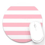 Horizontal Stripes - White and Pink Round Mousepad