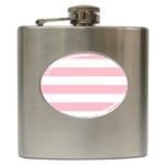 Horizontal Stripes - White and Pink Hip Flask (6 oz)