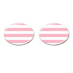 Horizontal Stripes - White and Cherry Blossom Pink Cufflinks (Oval)
