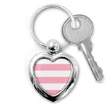 Horizontal Stripes - White and Cherry Blossom Pink Key Chain (Heart)