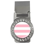 Horizontal Stripes - White and Cherry Blossom Pink Money Clip (CZ)