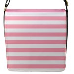 Horizontal Stripes - White and Cherry Blossom Pink Flap Closure Messenger Bag (S)
