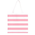 Horizontal Stripes - White and Cherry Blossom Pink Grocery Light Tote Bag